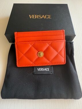 Versace Slim Leather Card Sleeve with Gold Logo Box